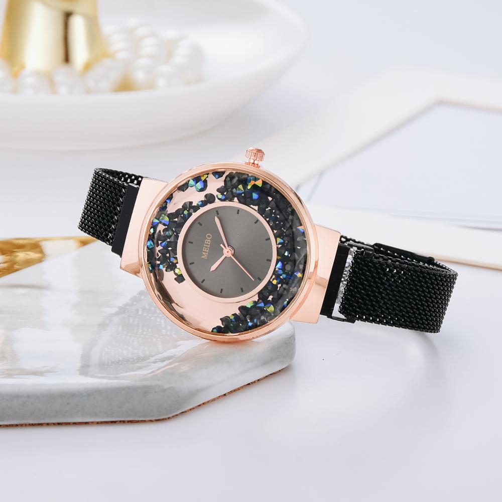 Luxury Ladies Quartz Magnet Buckle Movable Rhinestones Ladies Wristwatches