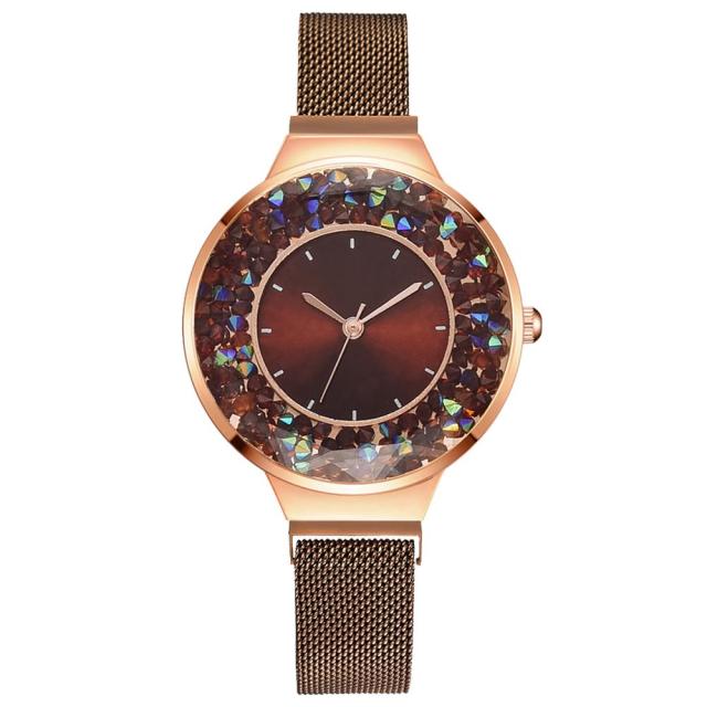 Luxury Ladies Quartz Magnet Buckle Movable Rhinestones Ladies Wristwatches
