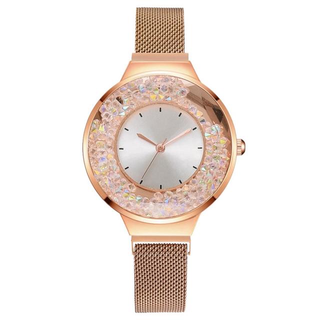 Luxury Ladies Quartz Magnet Buckle Movable Rhinestones Ladies Wristwatches