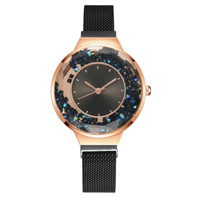 Luxury Ladies Quartz Magnet Buckle Movable Rhinestones Ladies Wristwatches