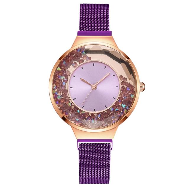 Luxury Ladies Quartz Magnet Buckle Movable Rhinestones Ladies Wristwatches