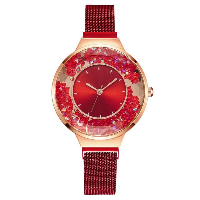 Luxury Ladies Quartz Magnet Buckle Movable Rhinestones Ladies Wristwatches