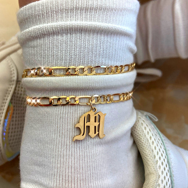 Pulsera de tobillo con inicial de la letra AZ para mujer