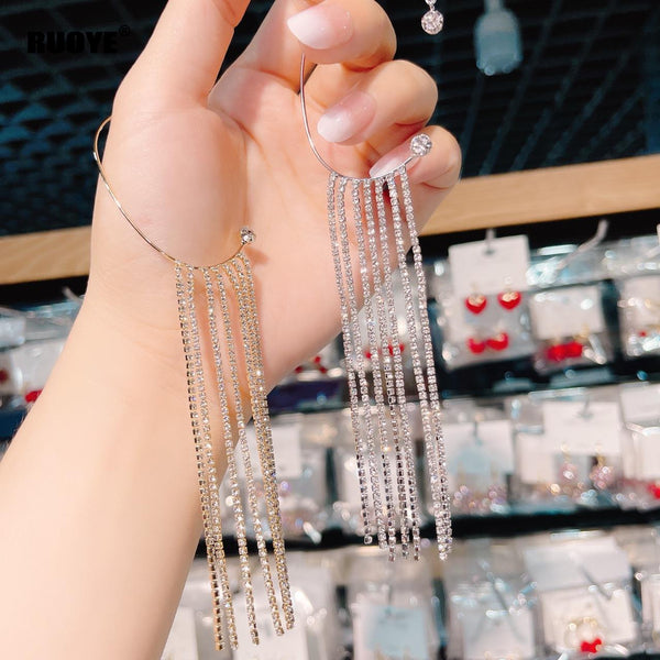 1 pieza de aretes de clip de plata con cristales de lujo nuevos de oro