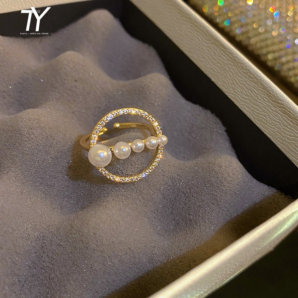 Anillos de apertura de oro con perla redonda para mujer
