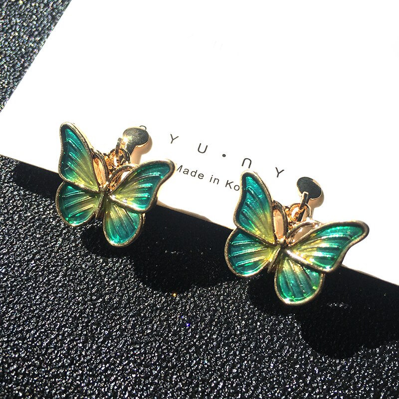 Butterfly Earrings No Hole Ear Clips Green Butterfly Clip On Earring