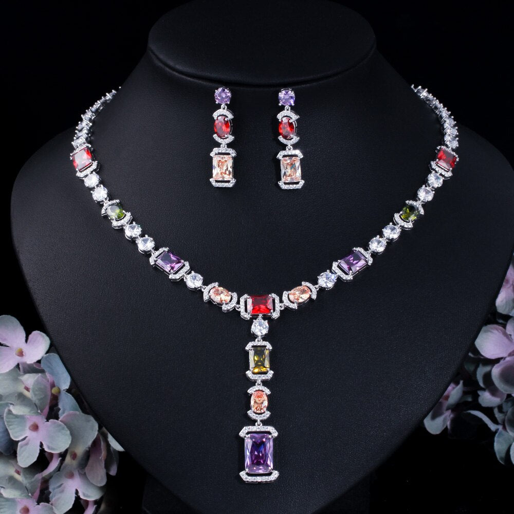 Zircons Sparkling Multicolor Cubic Zirconia Big Dangle Drop Jewelry Sets