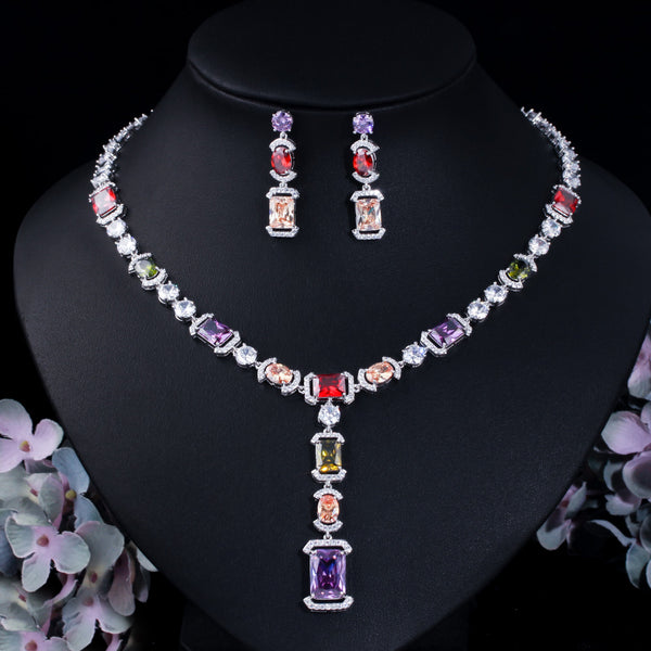 Conjuntos de joyas colgantes grandes con circonitas cúbicas multicolores brillantes
