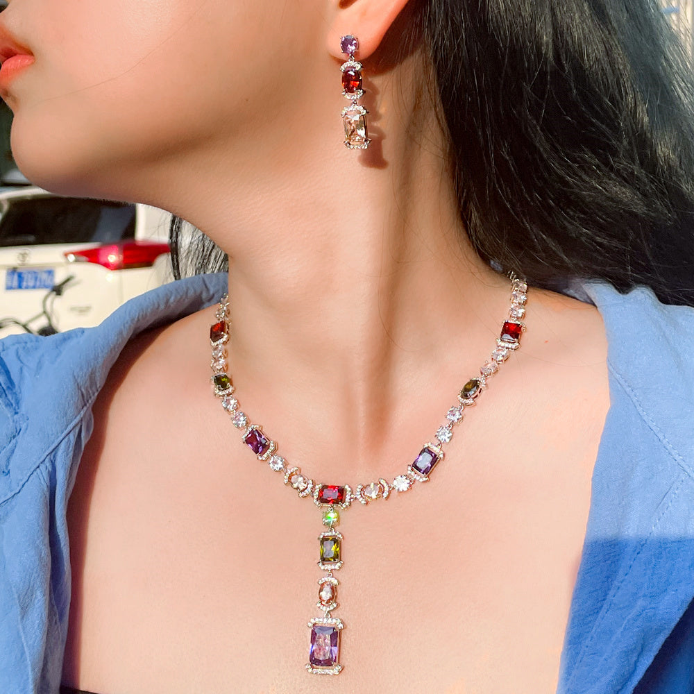Sparkling Multicolor Cubic Zirconia Big Dangle Drop  Jewelry Sets