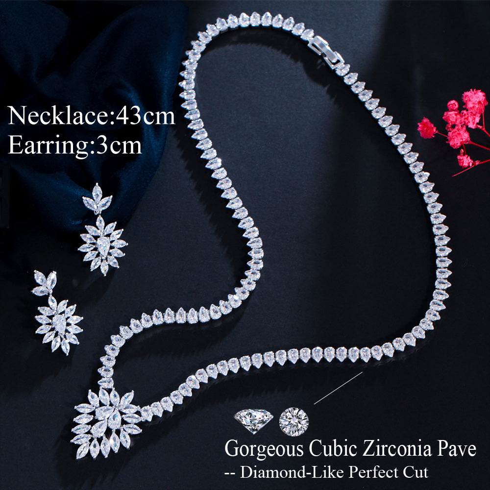 Zircons Luxury Cubic Zirconia White Gold Color Bridal Jewelry Sets