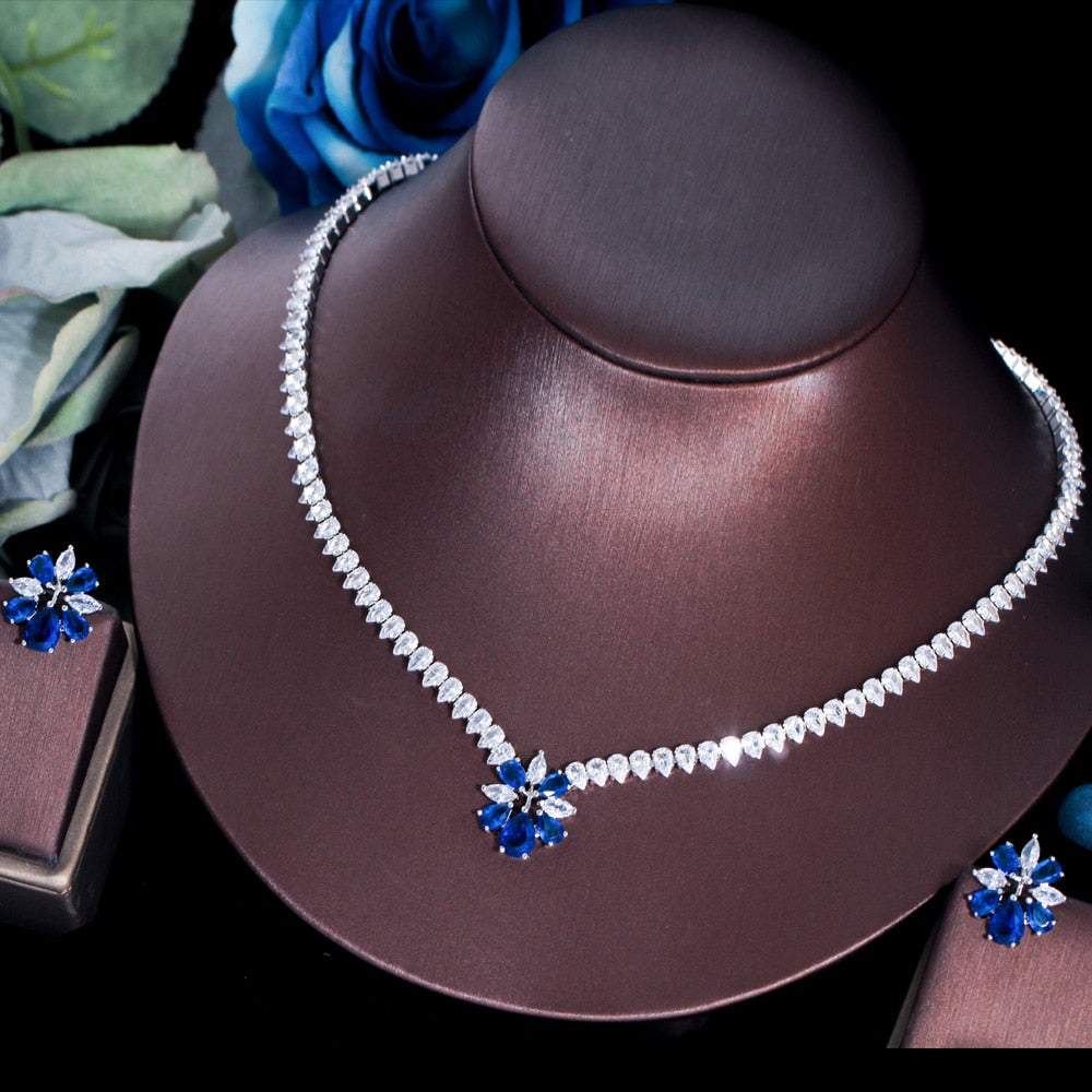 Party Engagement Wedding Flower Necklace Earrings Jewelry Set