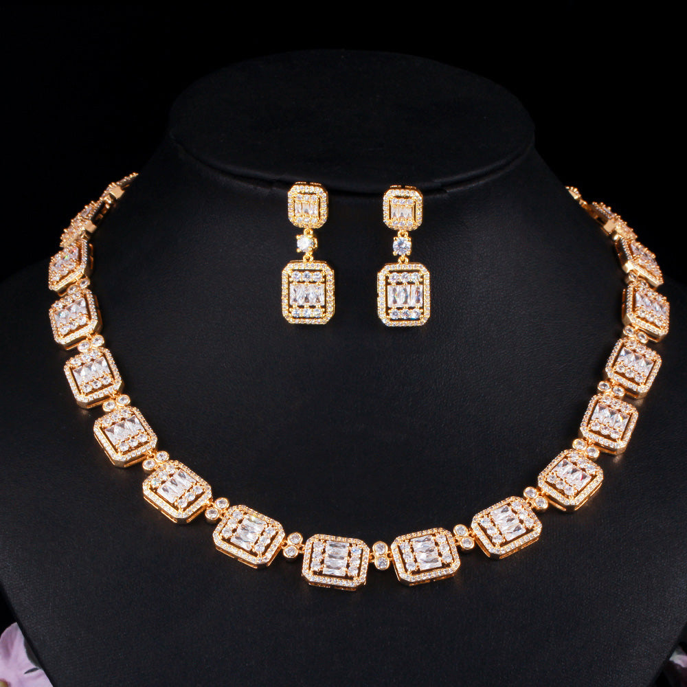 Shiny African White Cubic Zirconia Bridal Necklace Jewelry Set