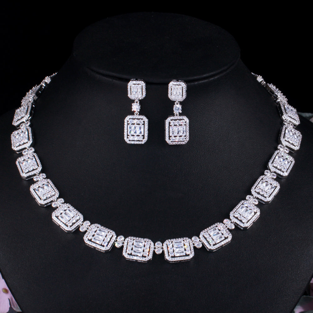 Shiny African White Cubic Zirconia Bridal Necklace Jewelry Set