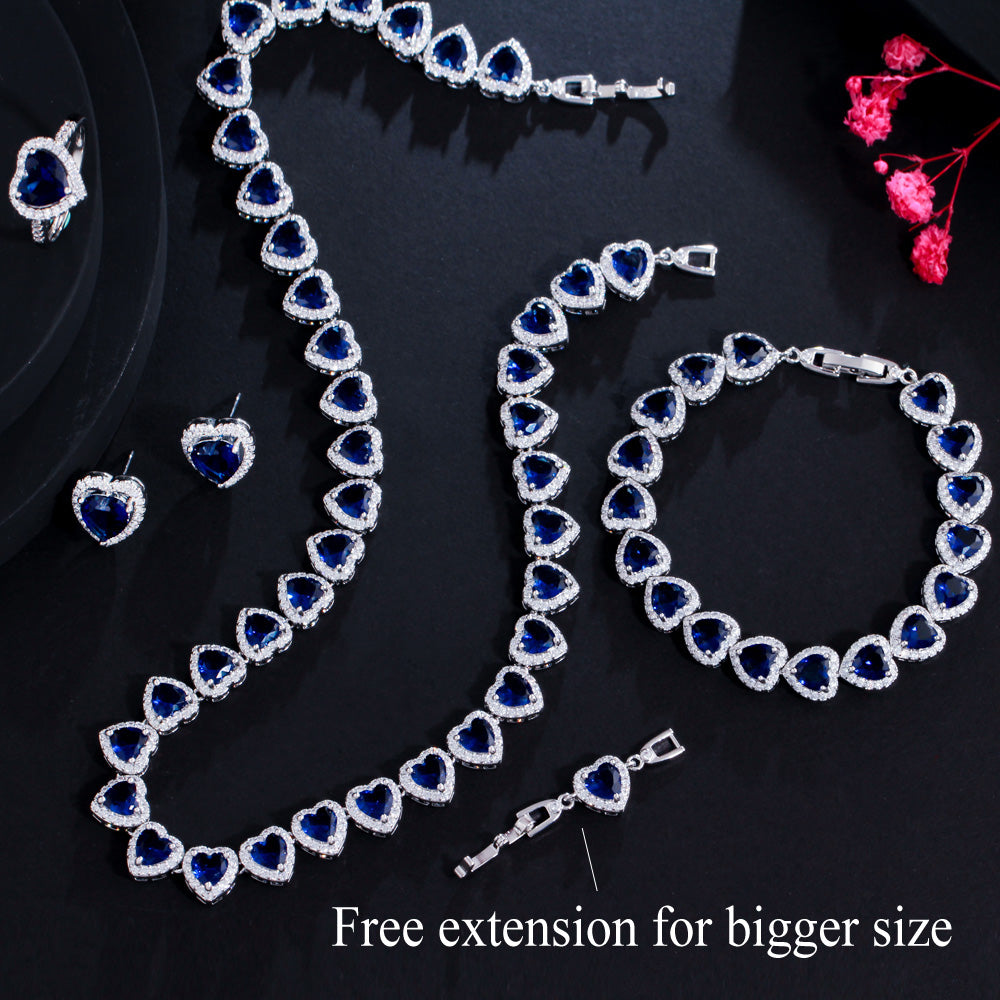 Cubic Zirconia Royal Blue Heart Shape Bridal Wedding Jewelry Sets