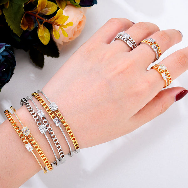 Trendy Punk Hiphop miami link Bangle Cuff Ring Sets For Women