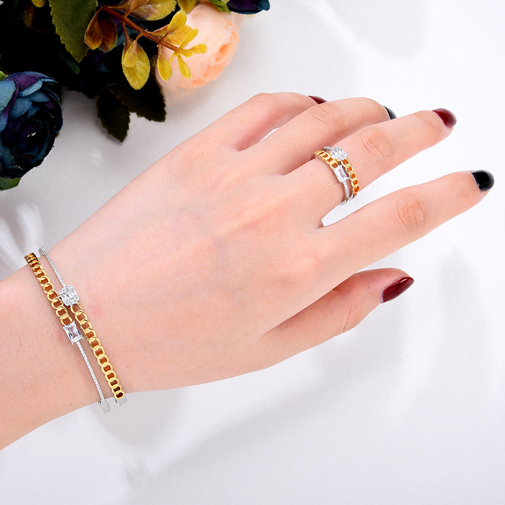 Trendy Punk Hiphop miami link Bangle Cuff Ring Sets For Women