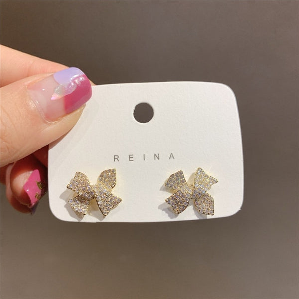 Inlay Color Zircon Flower Leaf Garland Women Earrings