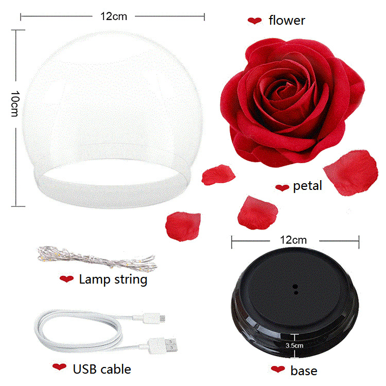 2 LED Mode Lighte Eternal Rose Preserved Flower In Glass Dome  Mothers Day Birthday Gift
