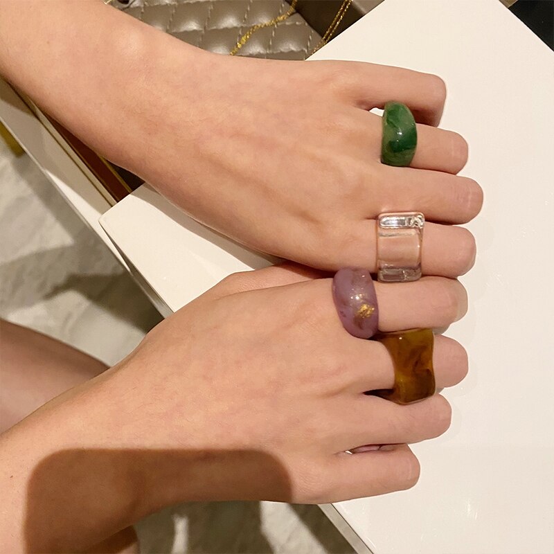 Chic Geometric Transparent Resin Rings For Women