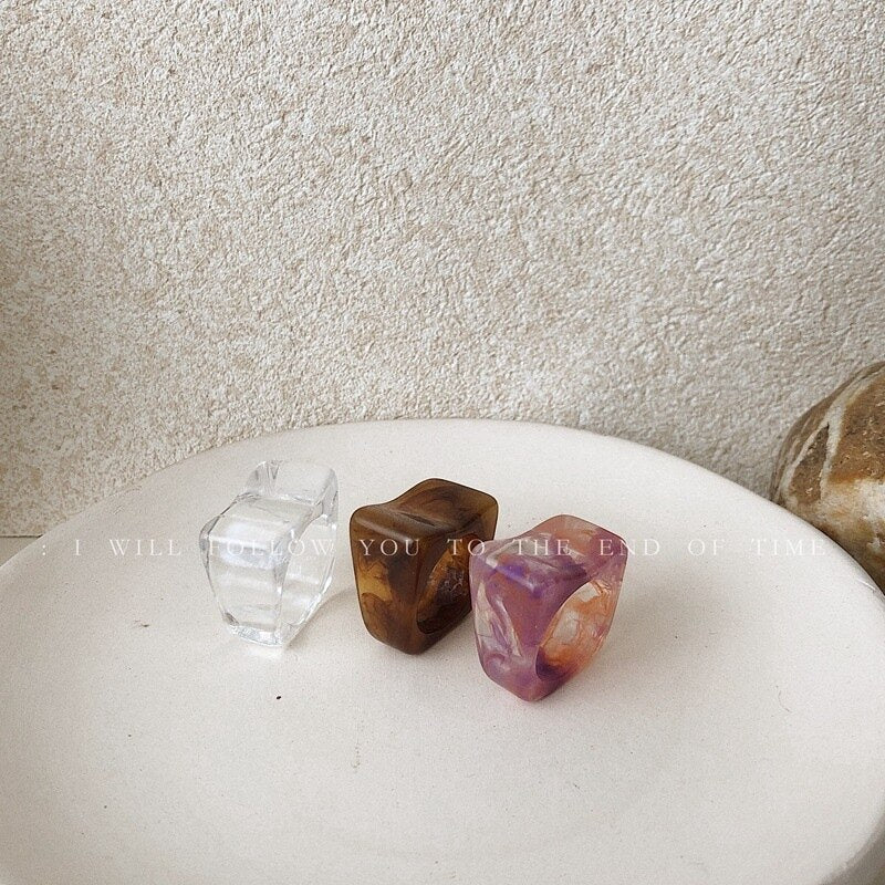 Chic Geometric Transparent Resin Rings For Women