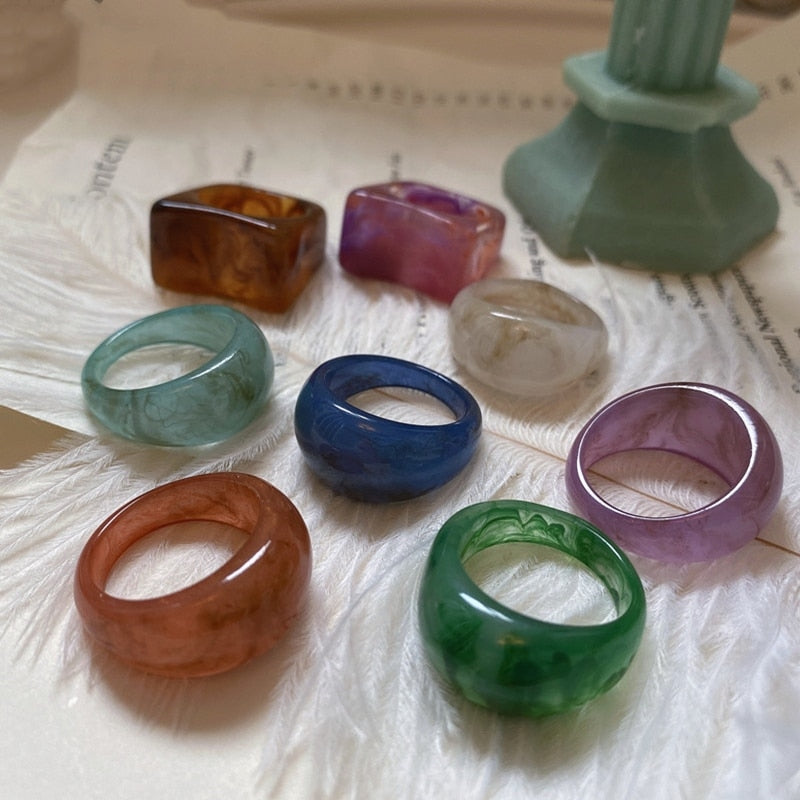 Chic Geometric Transparent Resin Rings For Women