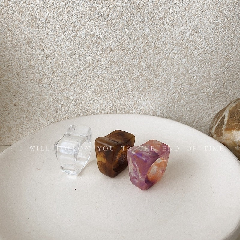 Chic Geometric Transparent Resin Rings For Women