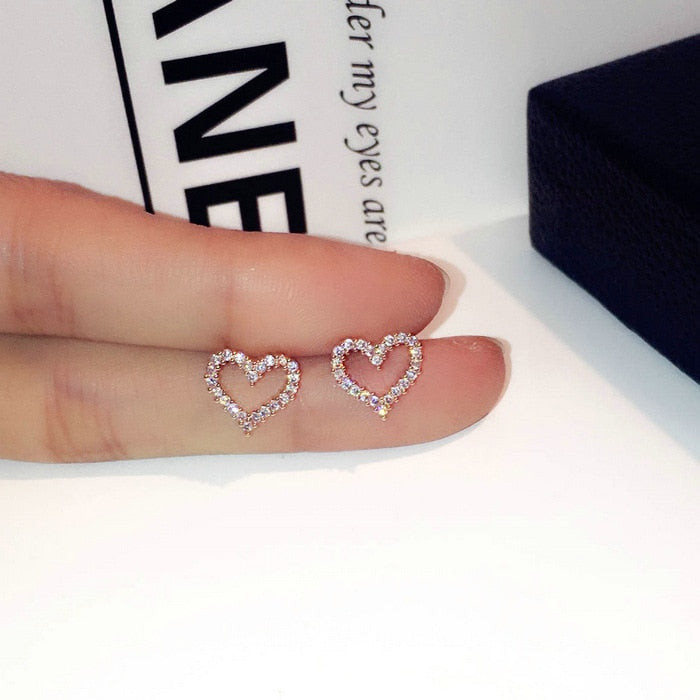 S925 Silver Color Heart Bling Zircon Stone Stud Earrings