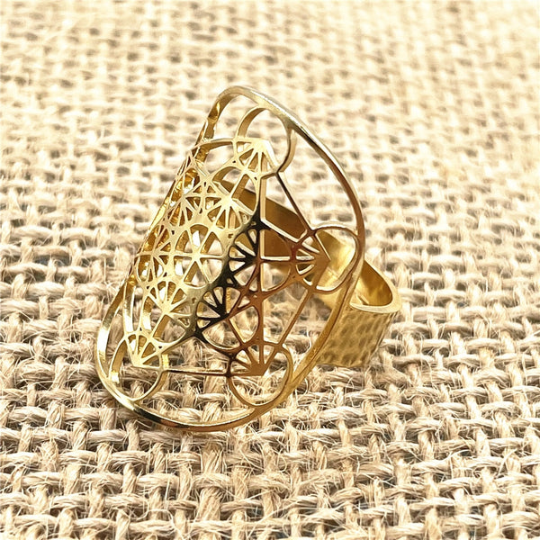 Adjustable Stainless Steel Flower Of Life Ring