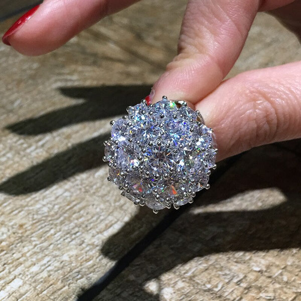 Anillos de plata S925 con circonitas grandes y afiladas con flores