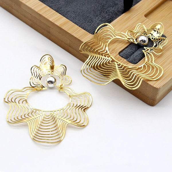 Hollow Out Drop Earrings Women 24K Gold Plated Copper Brass Alloy Piercing Dangle Earrings