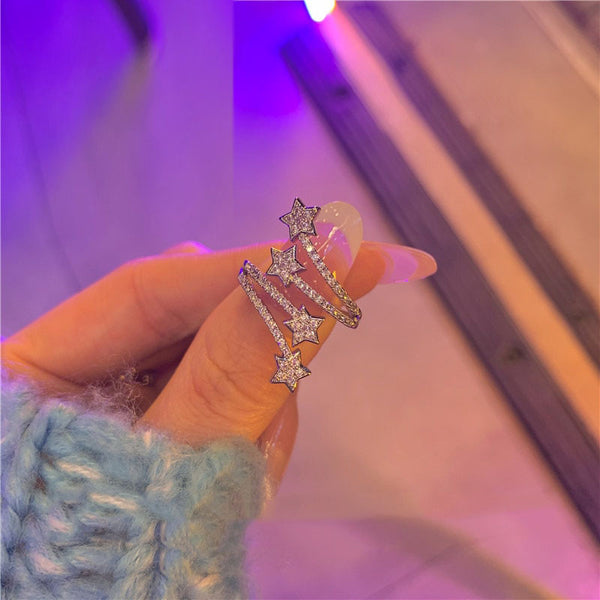 Anillo de apertura plateado con estrella romántica francesa para mujer
