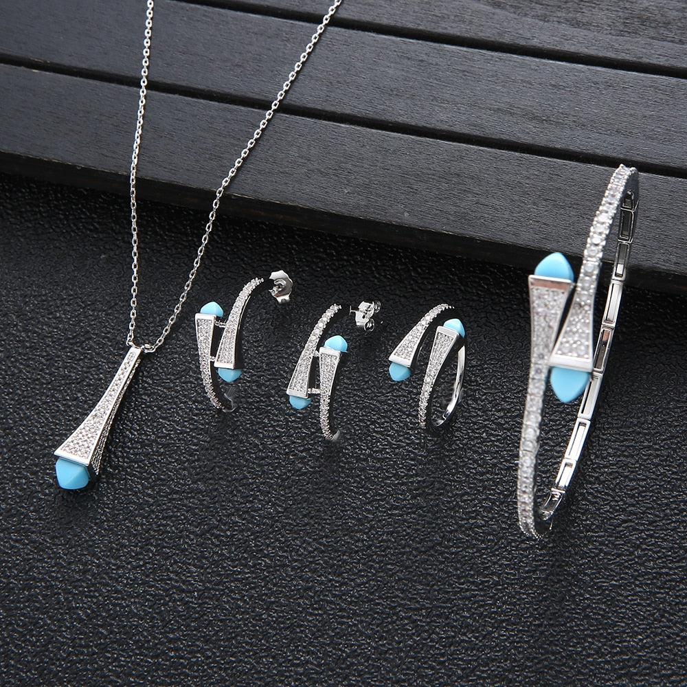 NEW Famous Brand 4pcs Waterdrop Jewelry Sets