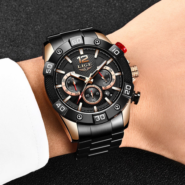Reloj deportivo de lujo para hombre, cronógrafo de cuarzo, resistente al agua, color azul