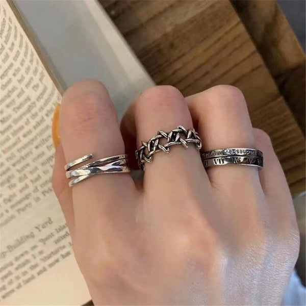 Anillos punk cool hip pop con cadena ajustable multicapa y anillos abiertos para los dedos