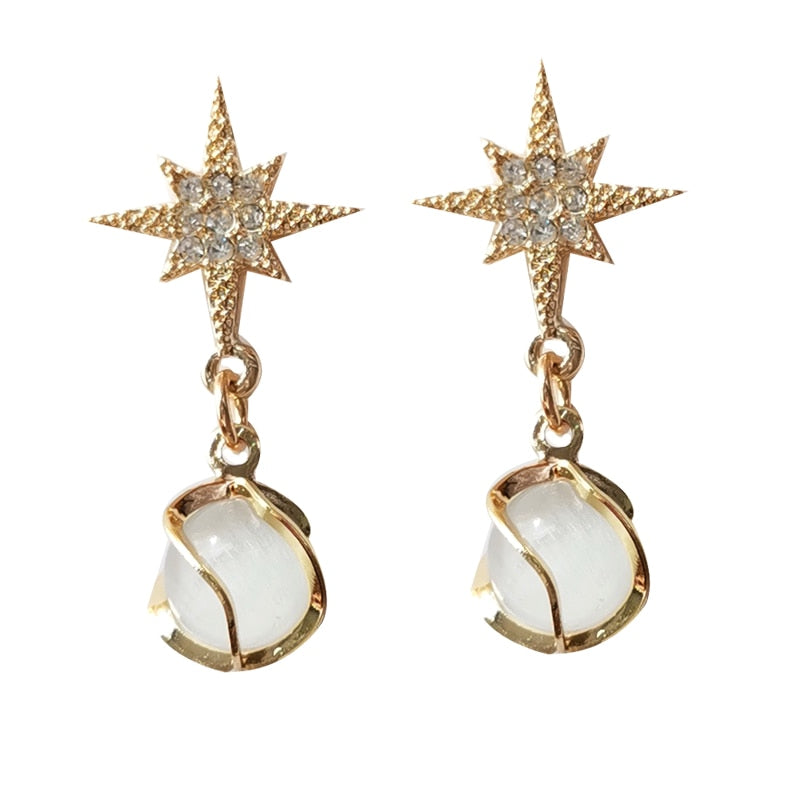 Exquisite Eight-pointed Star Rehinstone Cip on Earrings