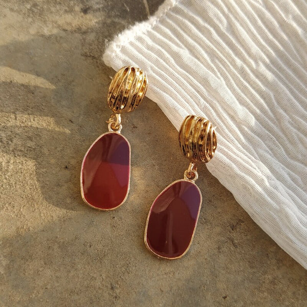 Pendientes con dijes de estilo retro con textura metálica y temperamento coreano para dama