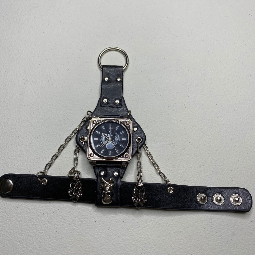 Black Leather Fashion Skull Big Dial Quartz Couple Watch