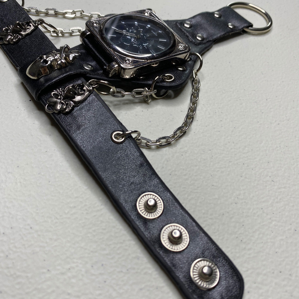 Black Leather Fashion Skull Big Dial Quartz Couple Watch