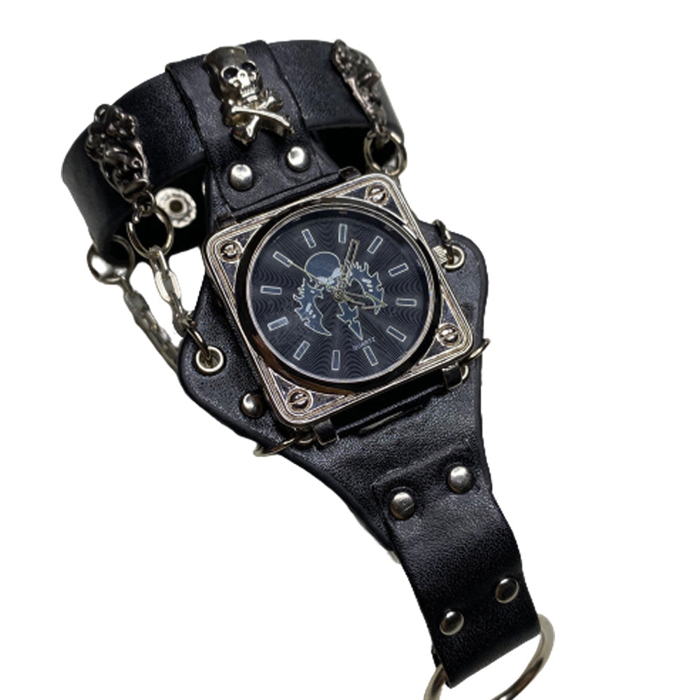 Black Leather Fashion Skull Big Dial Quartz Couple Watch