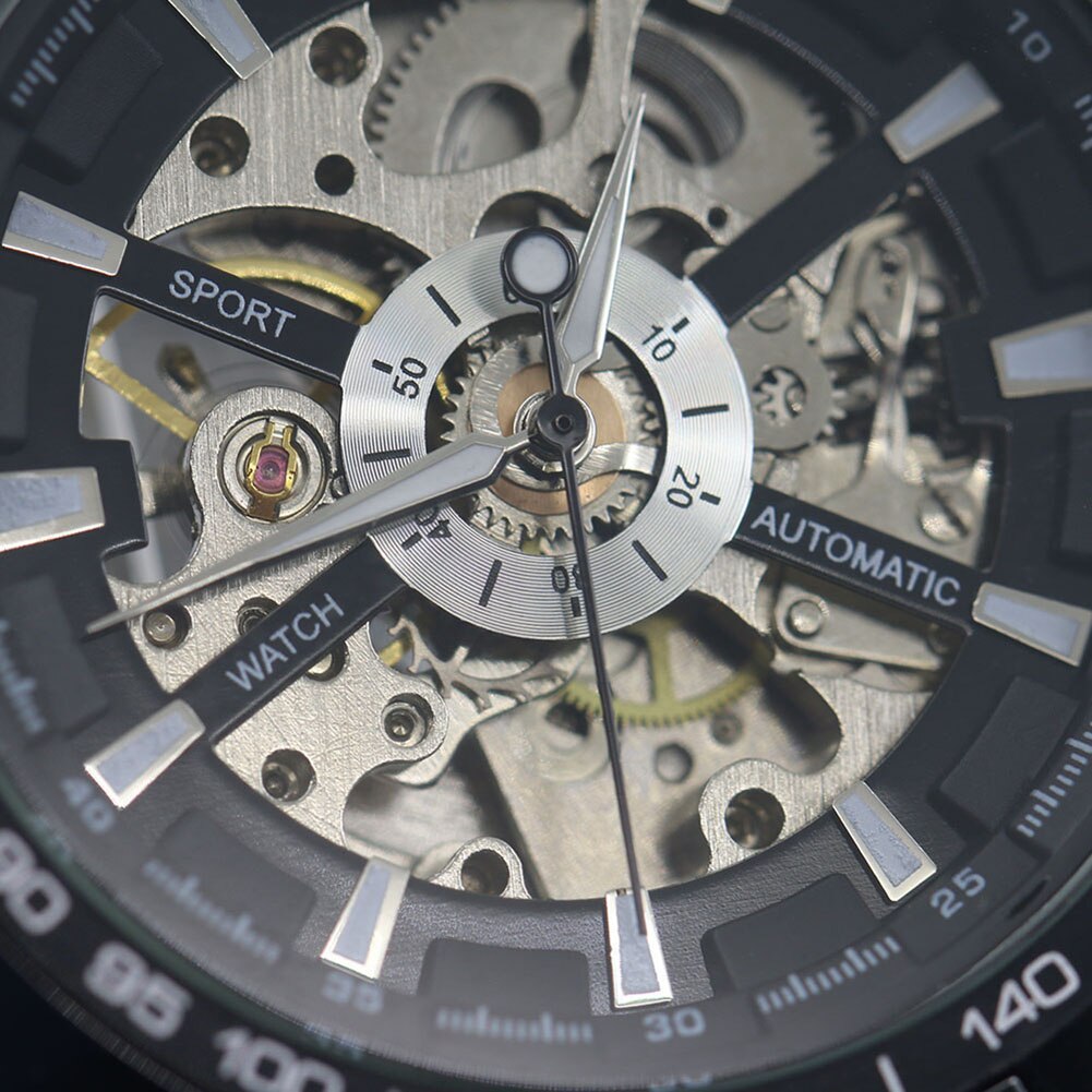 Hollow Skeleton Dial Automatic Mechanical Stainless Steel Band Wrist Watch