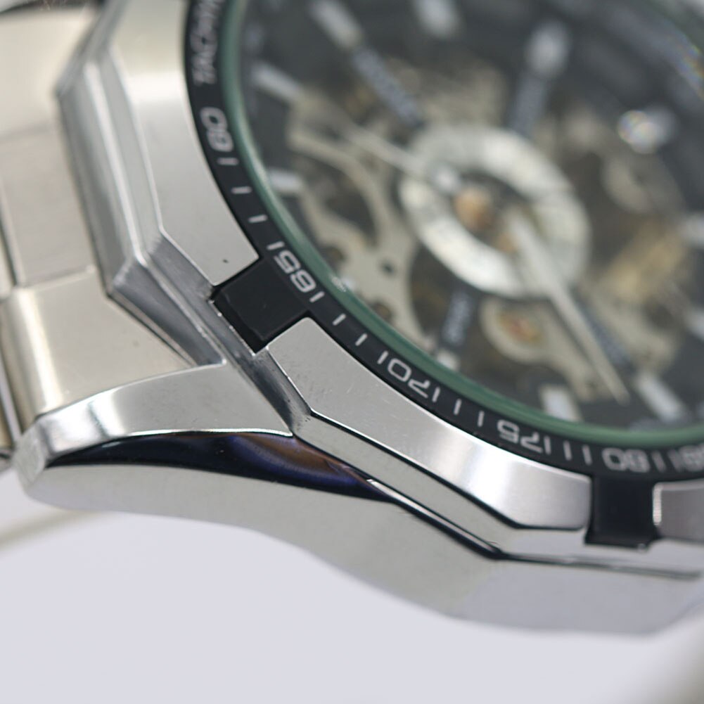Hollow Skeleton Dial Automatic Mechanical Stainless Steel Band Wrist Watch