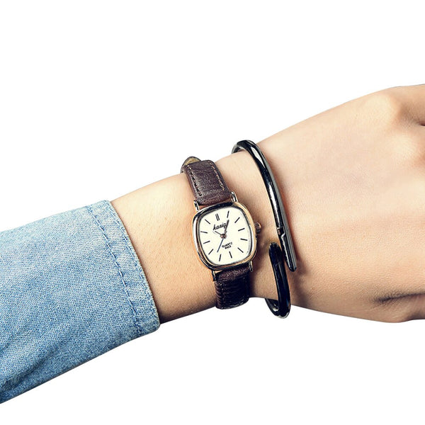 Reloj de pulsera analógico vintage de piel sintética, cuadrado y fino, para parejas