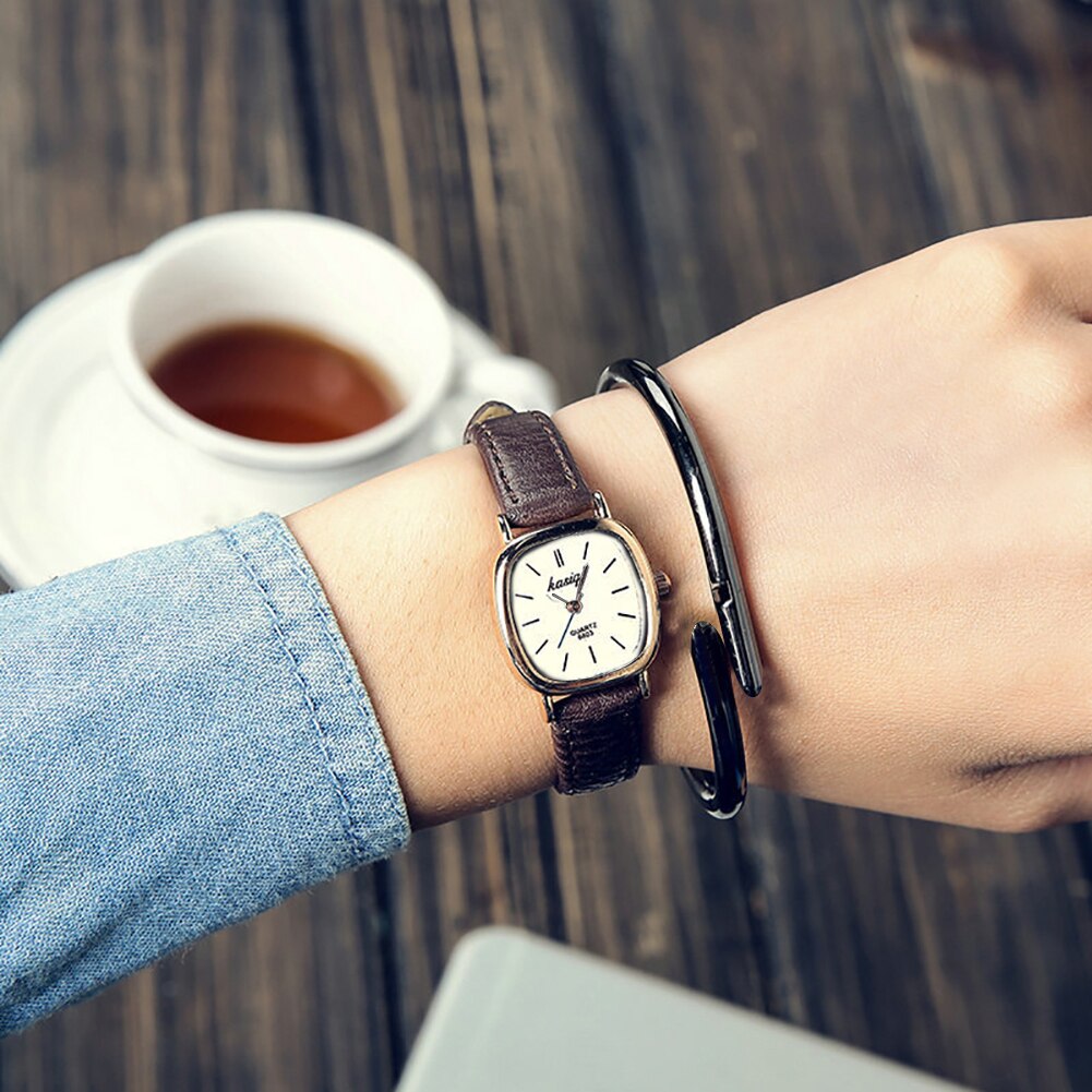 Vintage Square Thin Faux Leather  Analog Couple Wrist Watch