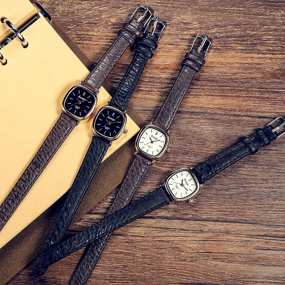 Vintage Square Thin Faux Leather  Analog Couple Wrist Watch