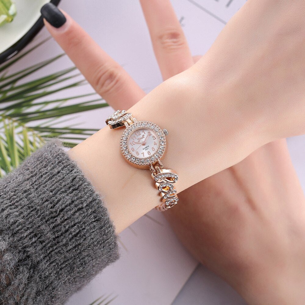 Casual LOVE Rhinestones British Women Quartz Wristwatch Gift