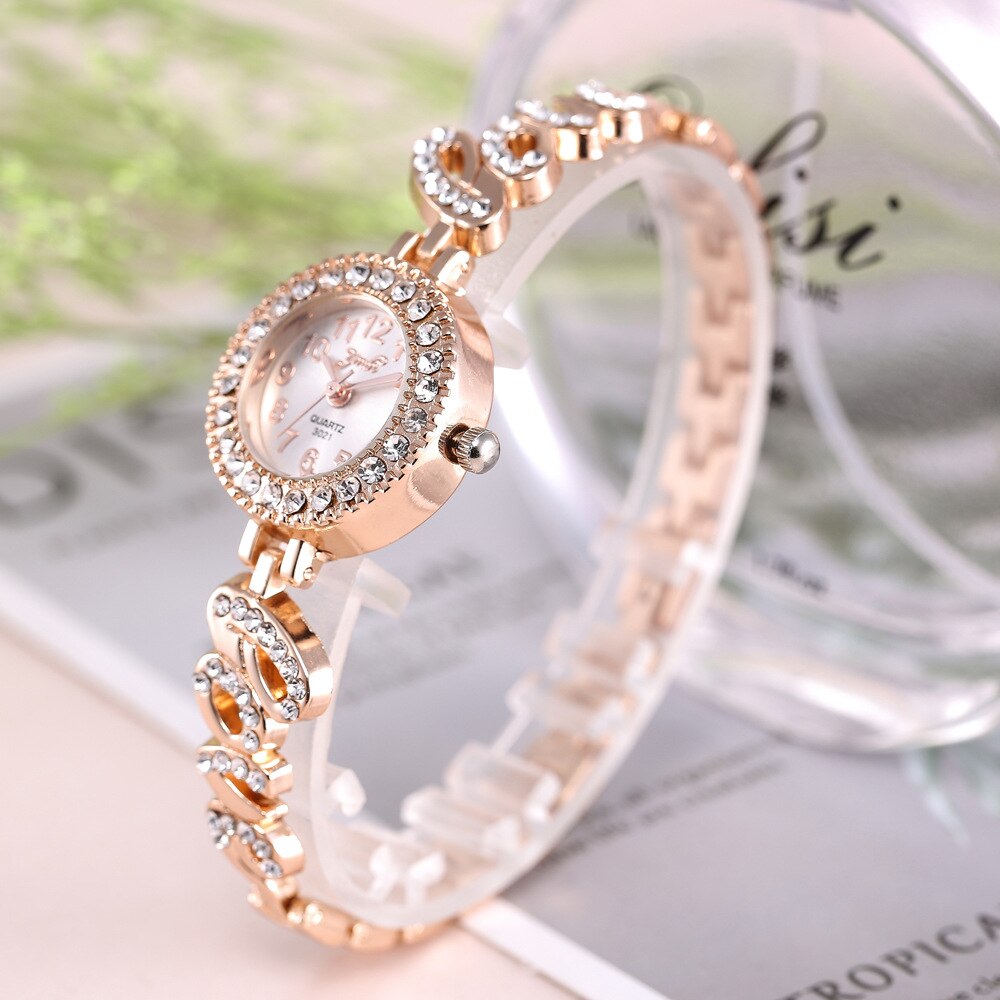 Casual LOVE Rhinestones British Women Quartz Wristwatch Gift