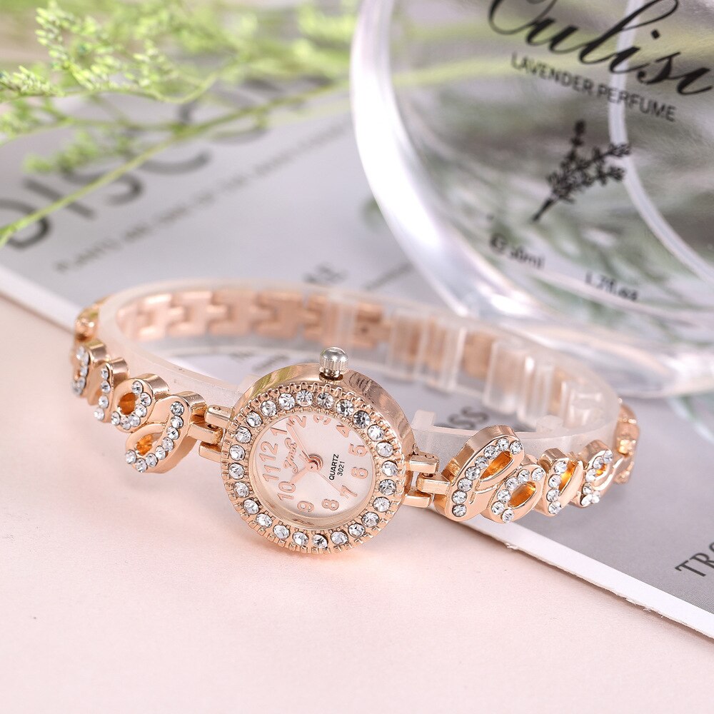 Casual LOVE Rhinestones British Women Quartz Wristwatch Gift
