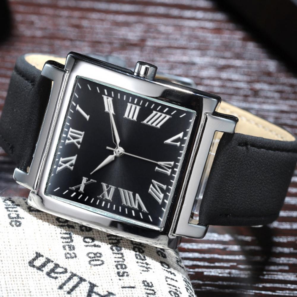 Square Dial Roman Numeral Faux Leather Strap Analog Quartz Watch