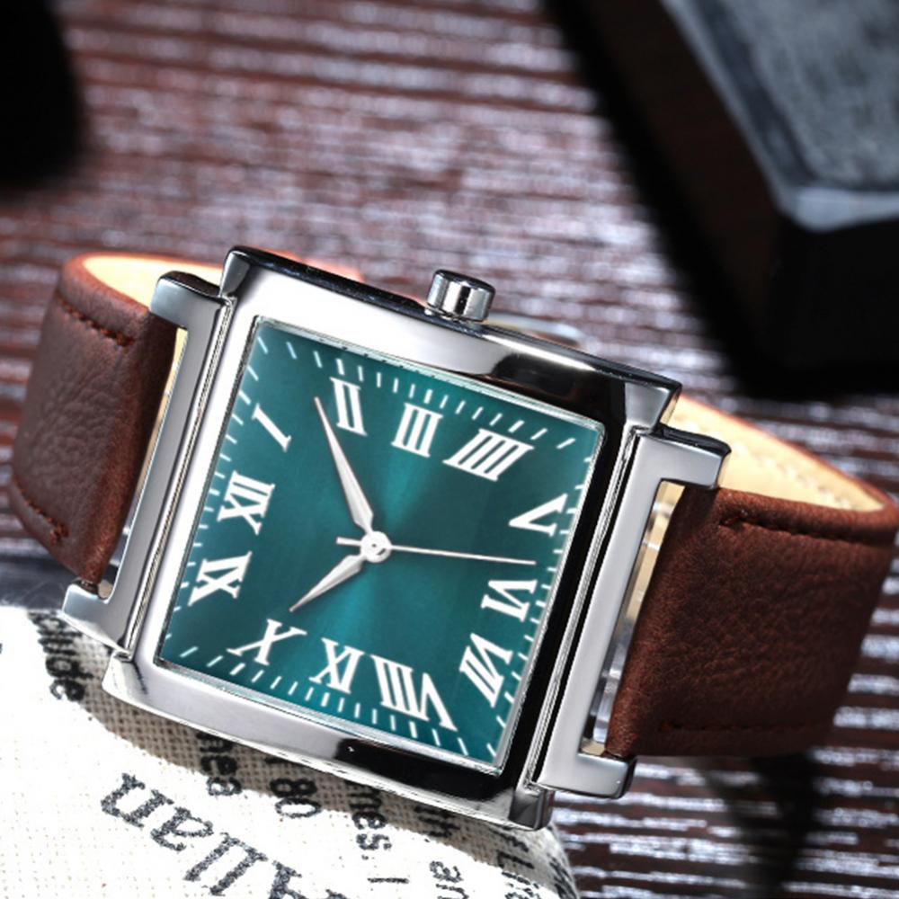 Square Dial Roman Numeral Faux Leather Strap Analog Quartz Watch
