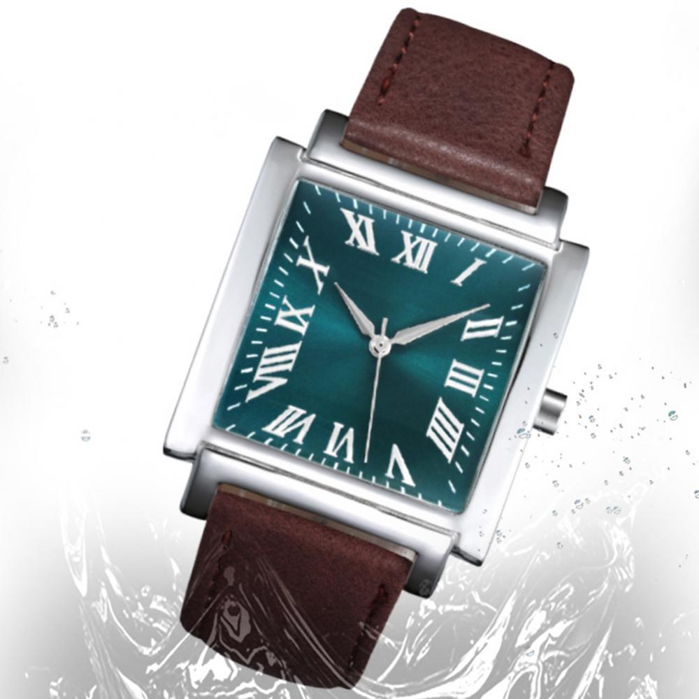 Square Dial Roman Numeral Faux Leather Strap Analog Quartz Watch